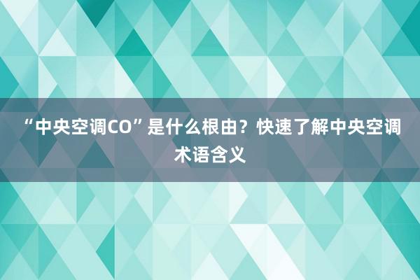 “中央空调CO”是什么根由？快速了解中央空调术语含义